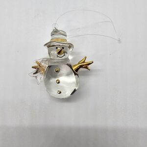 Vintage Christmas Ornament, Crystal Glass Snowman with Gold Nose, Arms & Buttons
